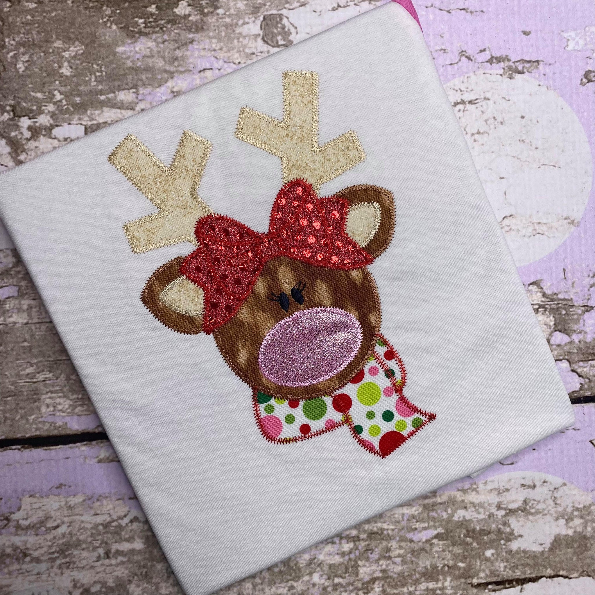 READY TO SHIP, Girl Reindeer Embroidered Christmas Raglan Shirt-Kids Christmas Shirt -Girls Winter Shirt -Santa's Reindeer