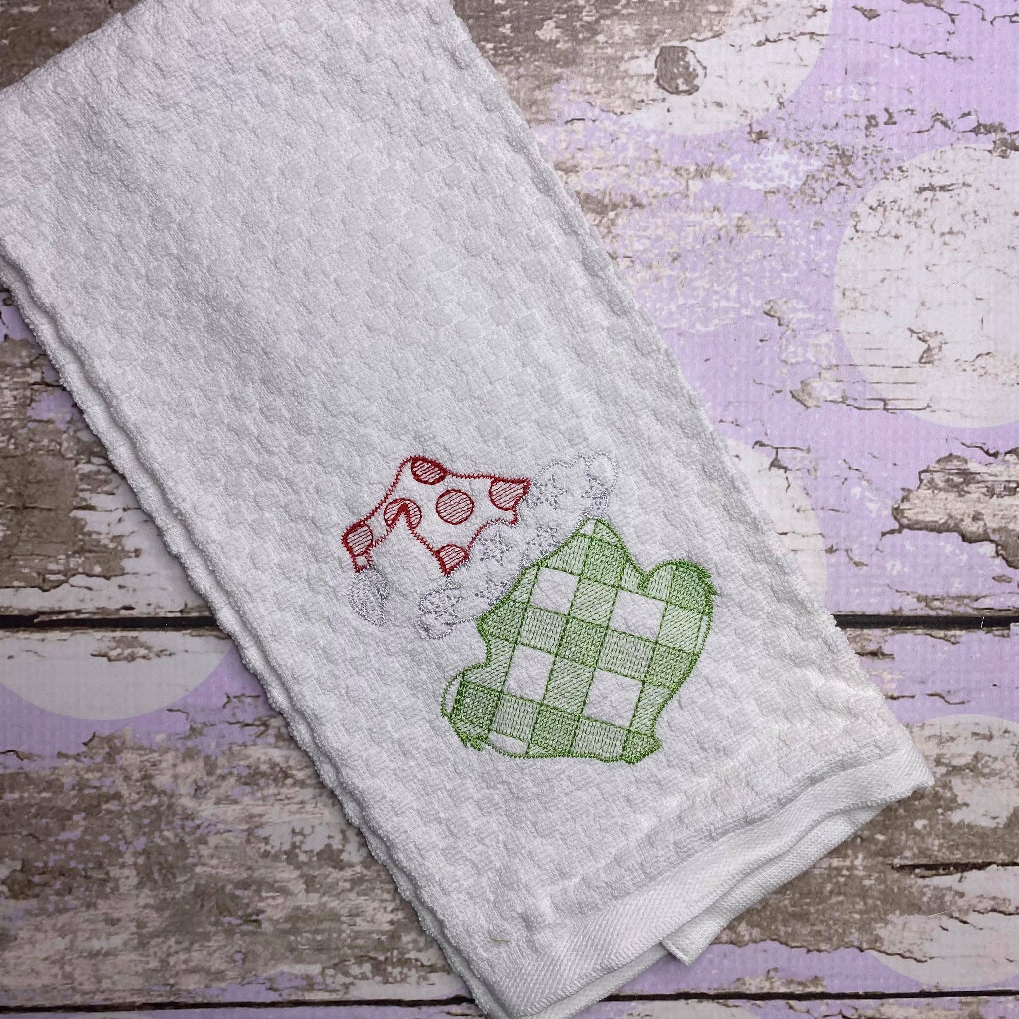 Grinch Face Embroidered Kitchen Towel - Waffle Weave Towel - Flour Sack Towel