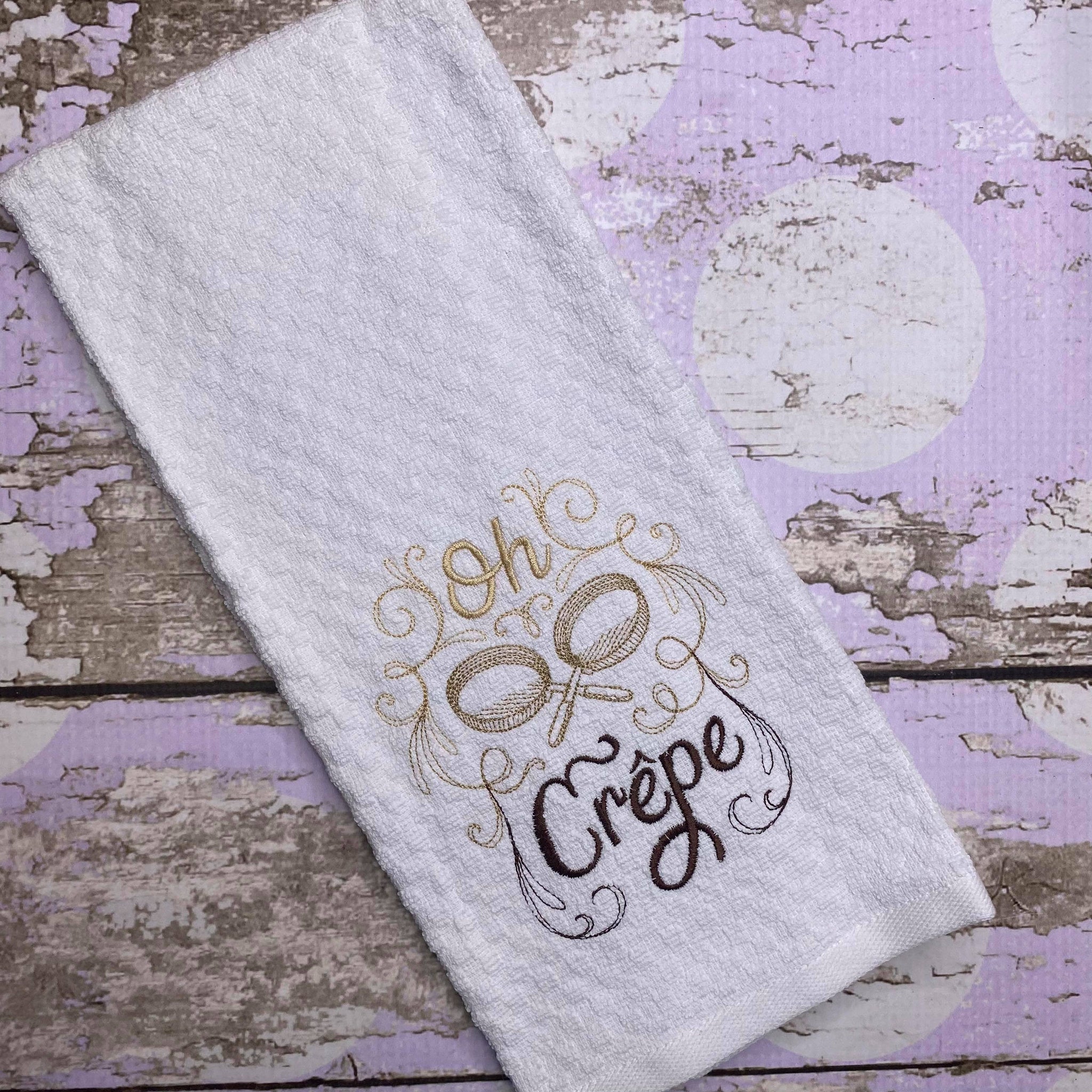 Oh Crepe Embroidered Kitchen Towel - Waffle Weave Towel - Flour Sack Towel