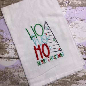 Ho Ho Ho Embroidered Kitchen Towel - Waffle Weave Towel - Flour Sack Towel