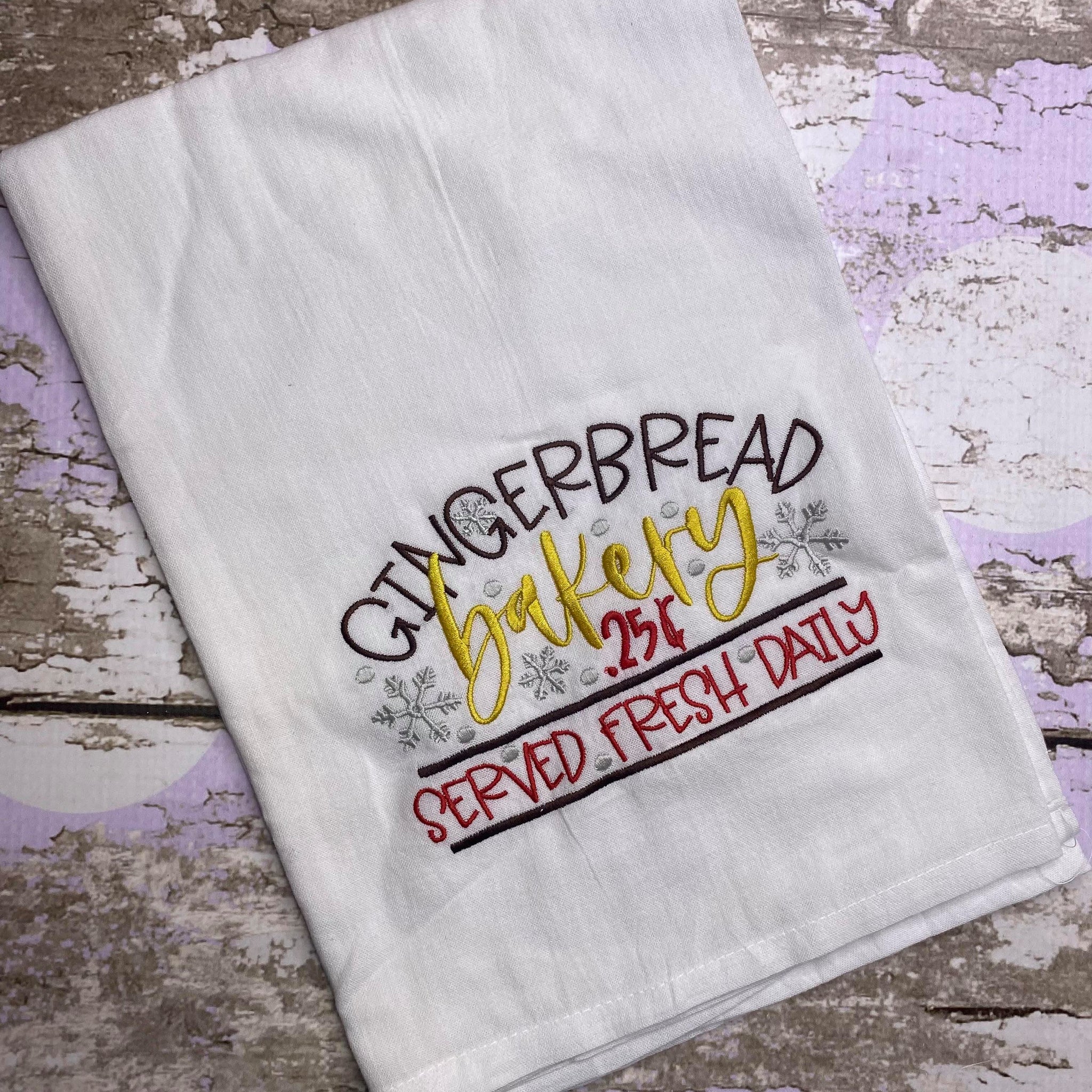 Gingerbread Bakery Embroidered Kitchen Towel - Waffle Weave Towel - Flour Sack Towel