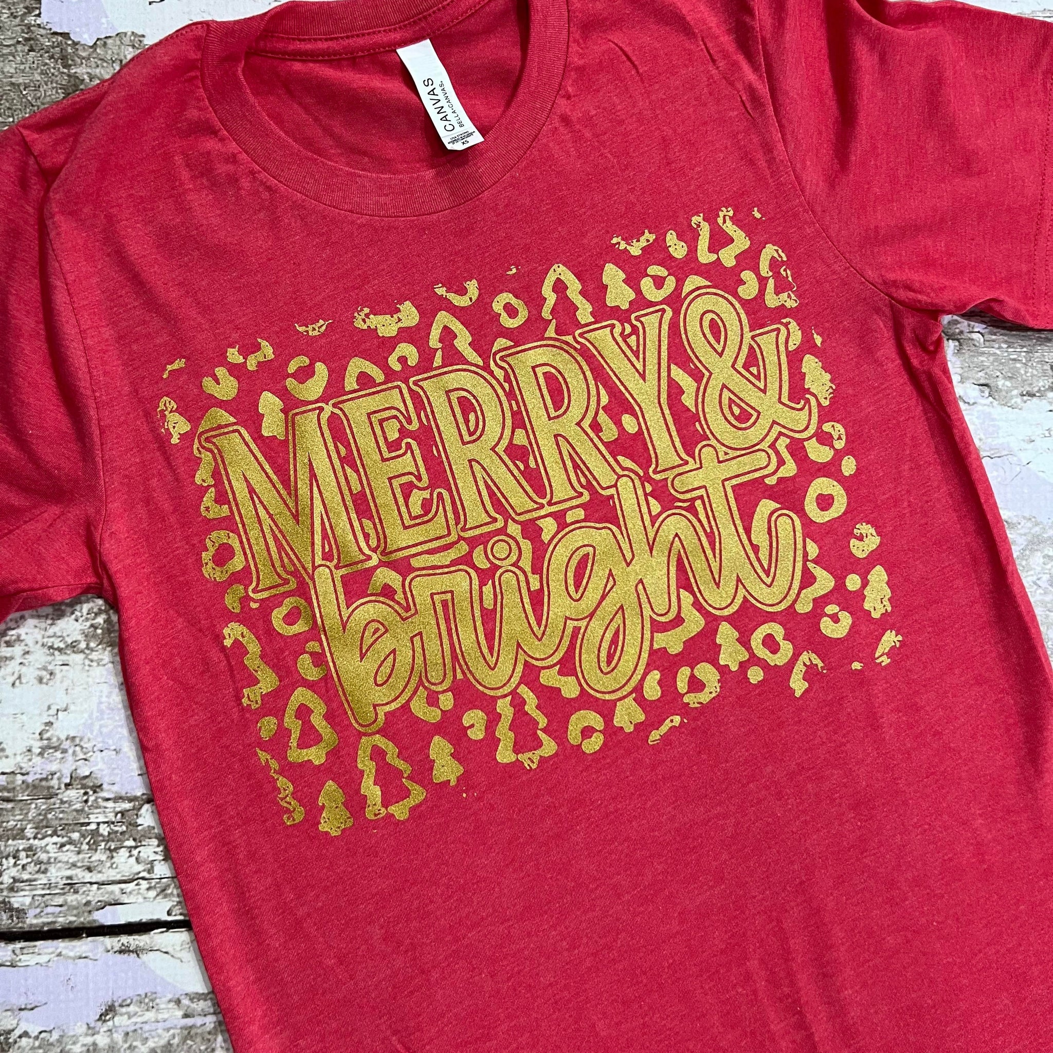 Copy of READY TO SHIP, Merry & Bright Gold Screen Print Shirt-Adult Christmas Shirt -Mom Christmas Shirt-Women Christmas Shirt