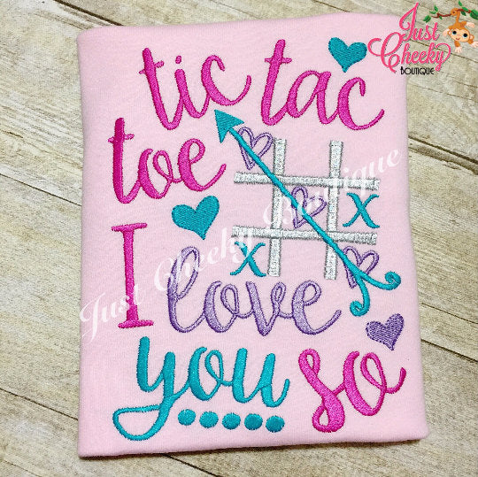 Tic Tac Toe I Love You So - Kids Valentine's Day Embroidered Shirt - Girls Valentines Shirt - Boys Valentines Shirt