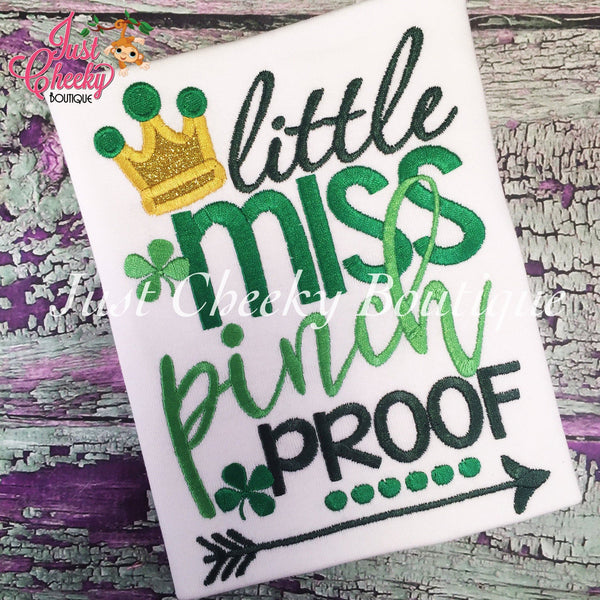 Little Miss Pinch Proof - Kids St Patrick's Day Embroidered Shirt - St Patty's Day - Girls and Boys St Patrick's Shirt