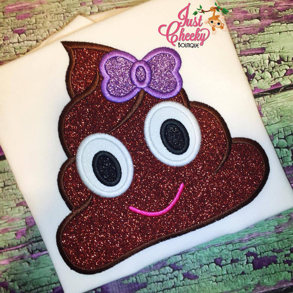 Poop Emoji Embroidered Shirt - Poop Emoji Girl with Bow - Emoji Birthday - Poop Emoji Birthday - Emoji Movie