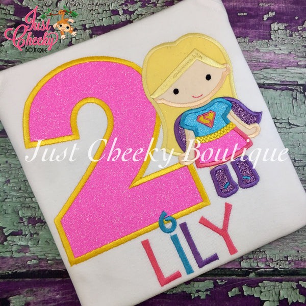 Super Girl Inspired Cutie Birthday Shirt - Superhero Embroidered Shirt - Superhero Birthday