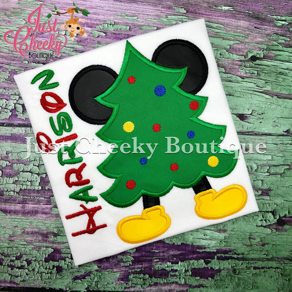 Mouse Ears Christmas Tree Embroidered Shirt - Kids Christmas Shirt - Mickey Mouse Christmas Shirt - Boys Christmas Shirt