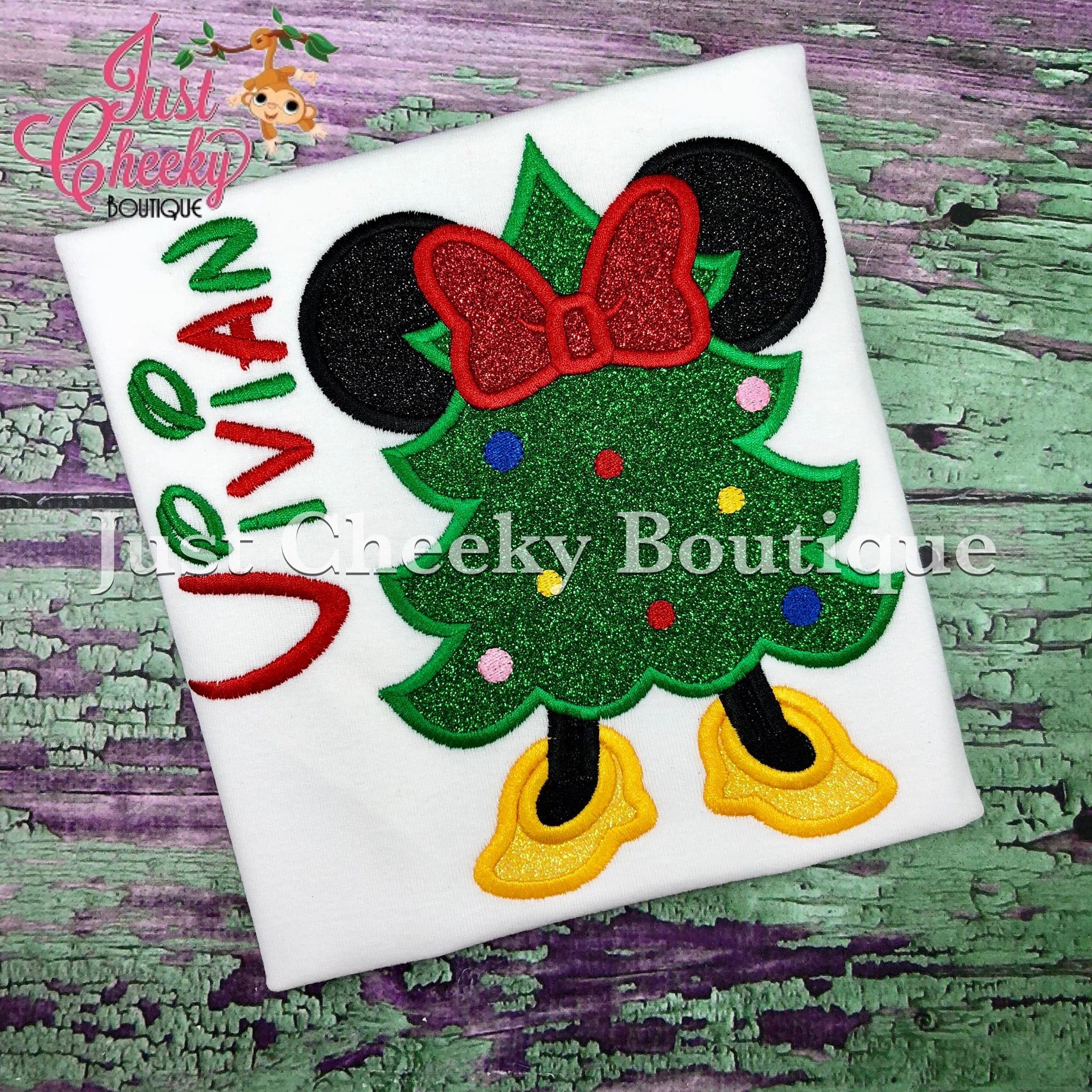 Mouse Ears Christmas Tree Embroidered Shirt - Kids Christmas Shirt - Minnie Mouse Christmas Shirt - Girls Christmas Shirt