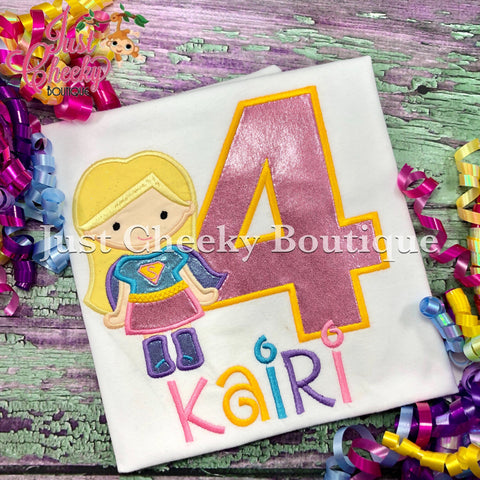 Super Girl Inspired Cutie Birthday Shirt - Superhero Embroidered Shirt - Superhero Birthday