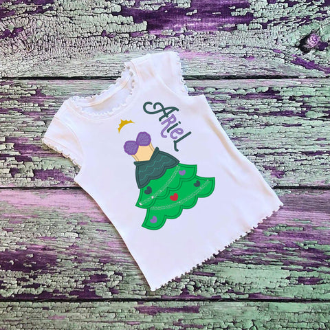 SAMPLE SALE, Ariel Christmas Tree Embroidered Shirt - The Little Mermaid - Disney Princess - Disney Christmas Vacation -Very Merry Christmas