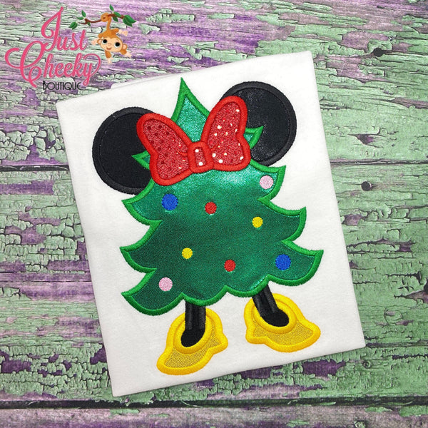 Mouse Ears Christmas Tree Embroidered Shirt - Kids Christmas Shirt - Minnie Mouse Christmas Shirt - Girls Christmas Shirt