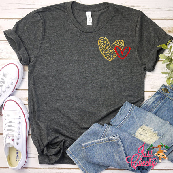 Leopard Heart Love Screen Print Shirt-Mom Shirt-Valentine's Day Shirt-February 14 Shirt-Cupid Shirt-Leopard Print Shirt-Metallic Gold